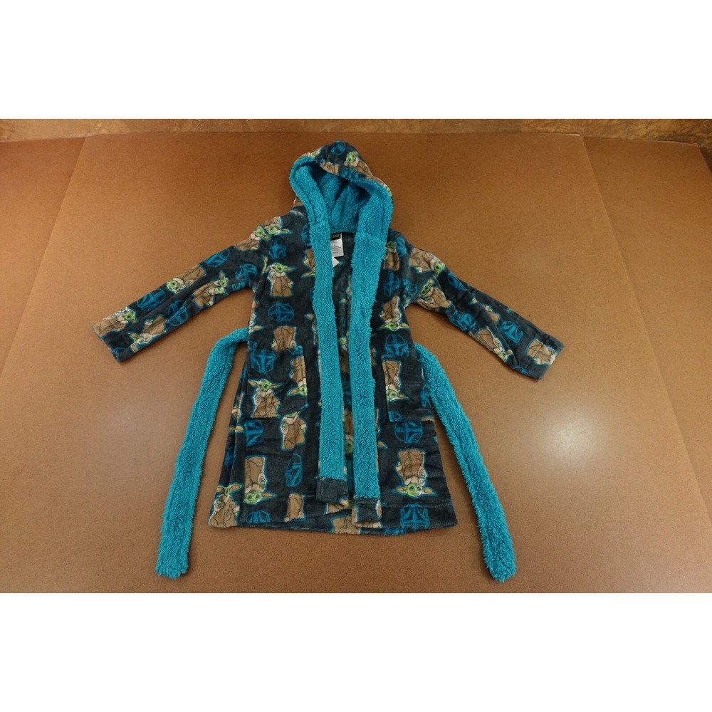Star Wars Youth Size 6 Blue Baby Yoda Cozy Fleece Hooded Belted Robe NWT